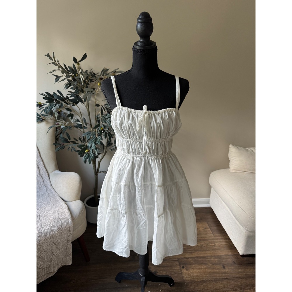 Mustard Seed White Smocked Tiered Mini Dress Adjustable Straps Size Medium